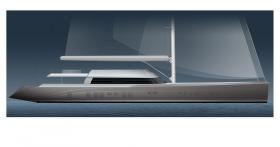 This rendering was intended to show the exterior style of the yacht with a single mast rig.
